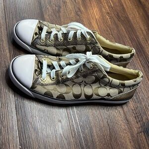 Coach Gema shoes size 11. Gold snakeskin design and signature C AOP.